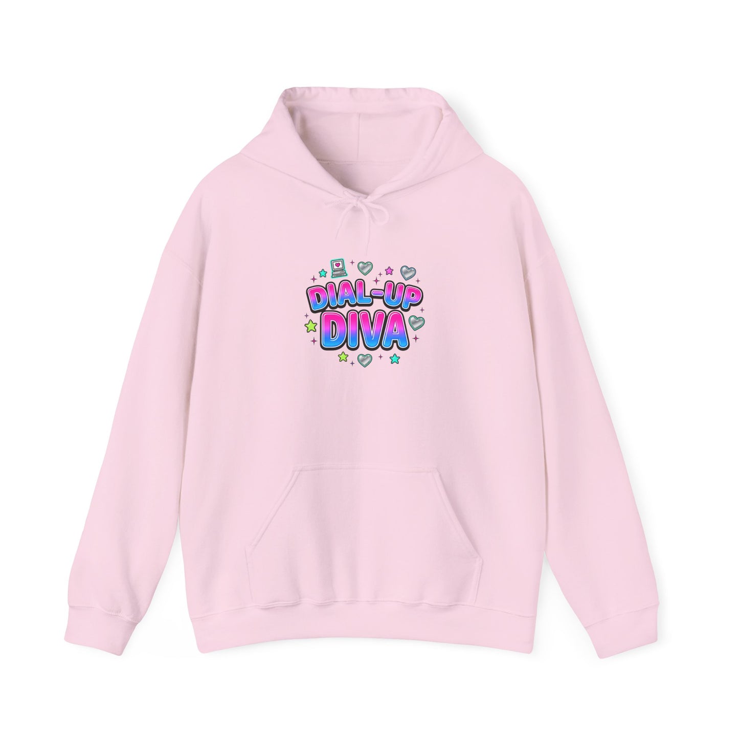 Dial-Up Diva Hoodie Y2K slogan, hot pink bubble text, cyber nostalgia