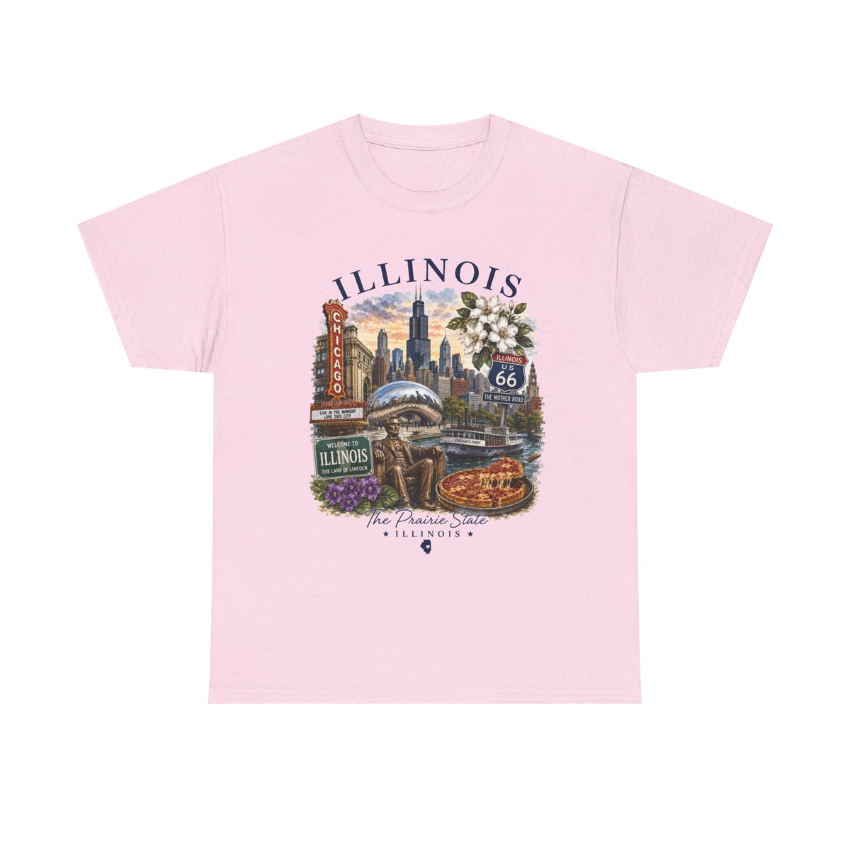 Illinois Vintage Travel T-Shirt — Chicago Route 66 Souvenir Tee