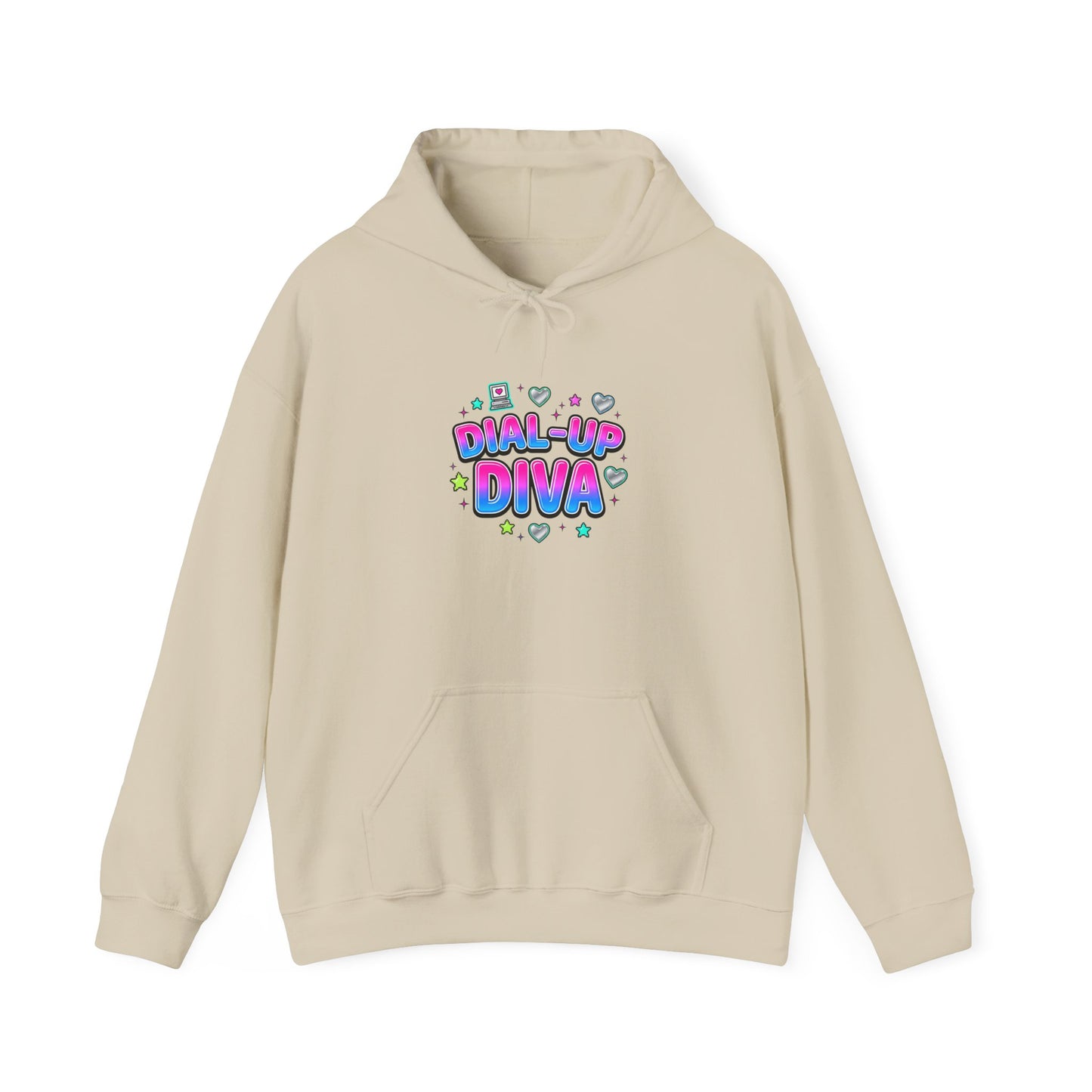 Dial-Up Diva Hoodie Y2K slogan, hot pink bubble text, cyber nostalgia