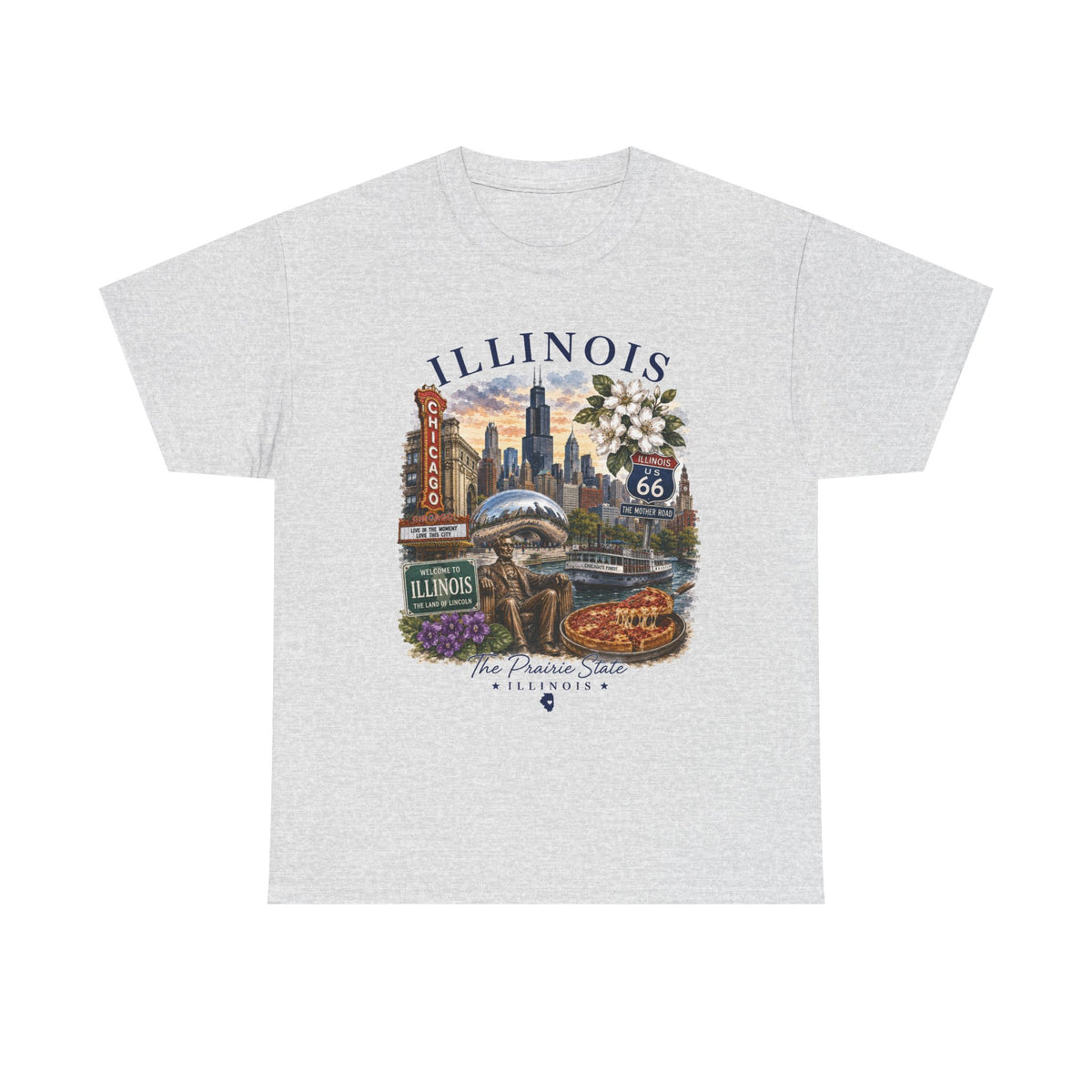 Illinois Vintage Travel T-Shirt — Chicago Route 66 Souvenir Tee