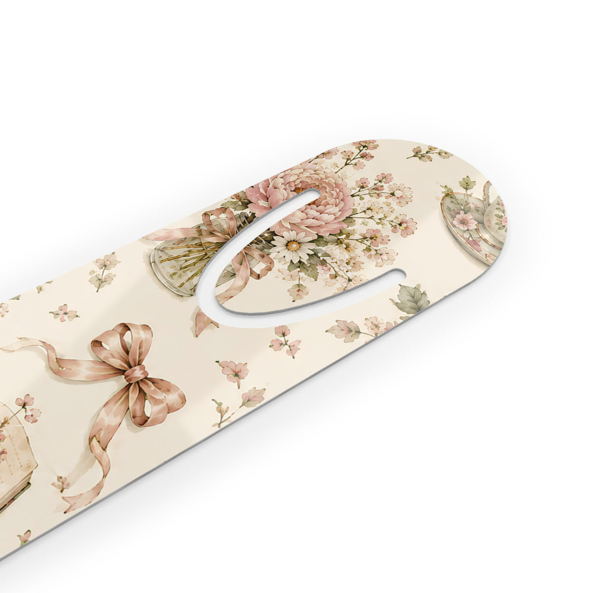 Tea & Pages Floral Tea Party Bookmark — Vintage Teacup & Blossom Metal Bookmark