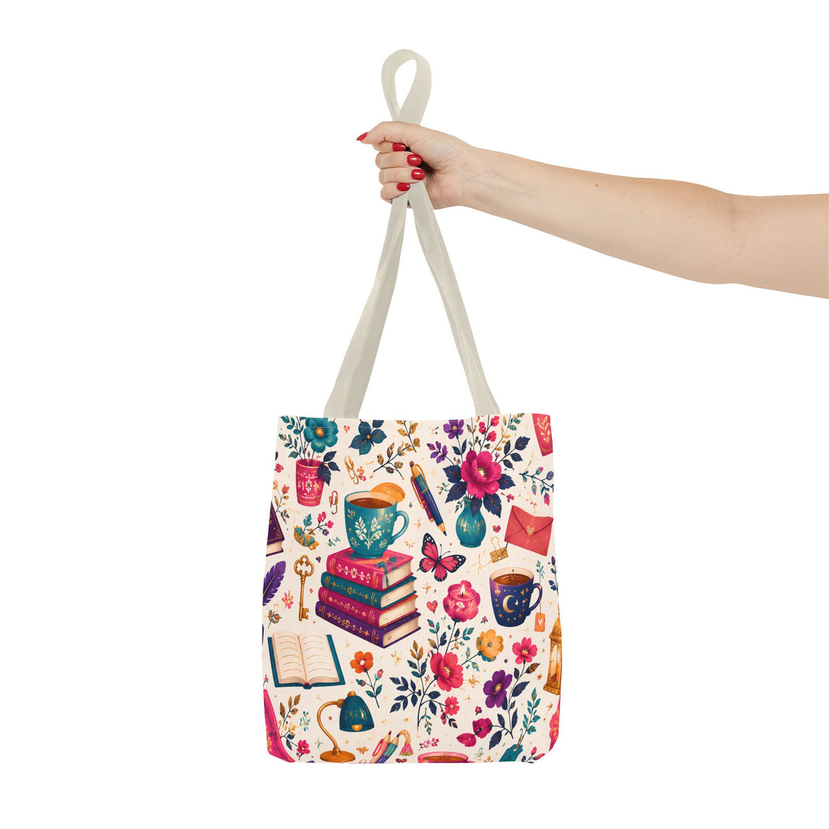 Whimsy & Wonder Floral Books Tote Bag — Vintage Garden Print AOP