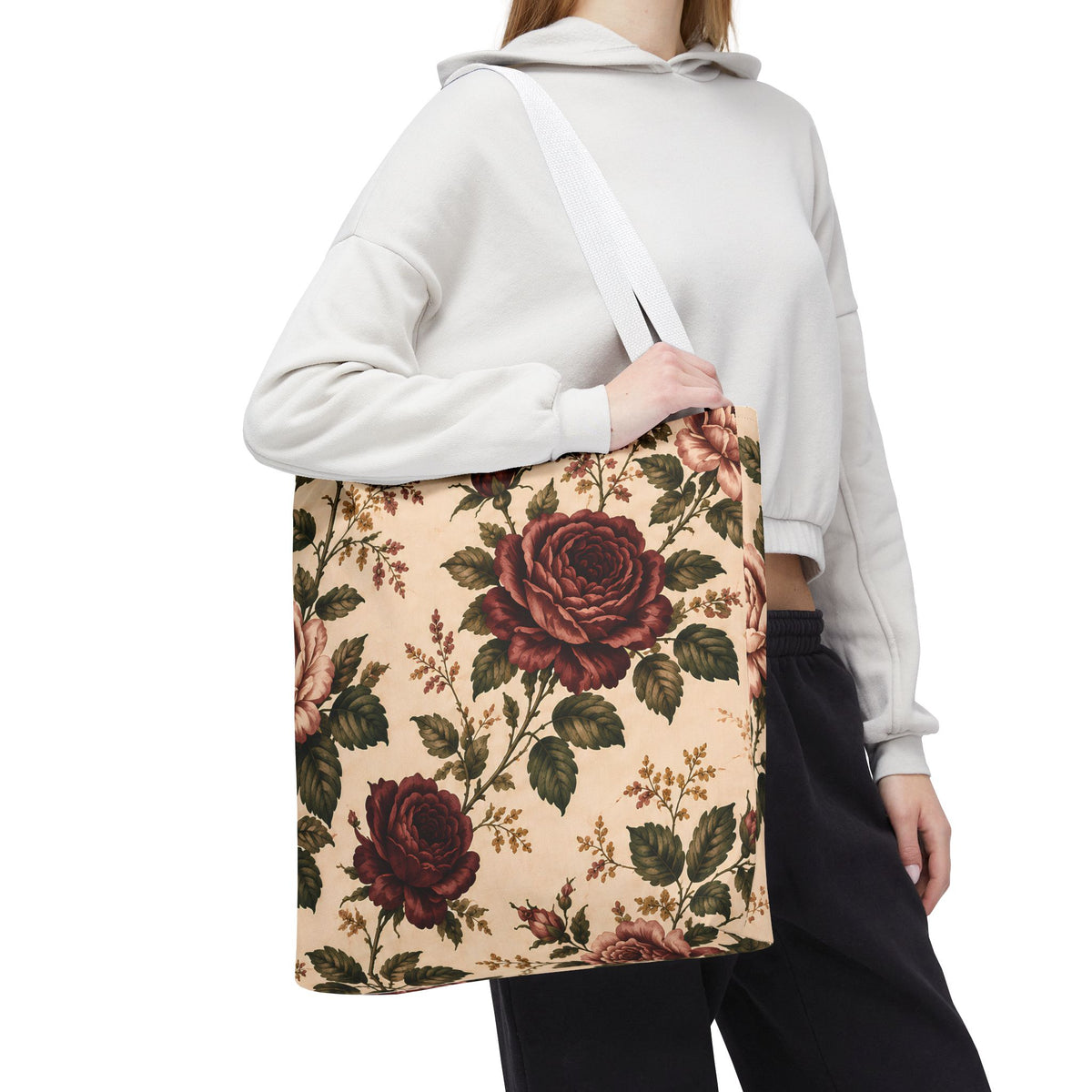 Southern Rose Floral Books Tote Bag — Vintage Garden Print AOP