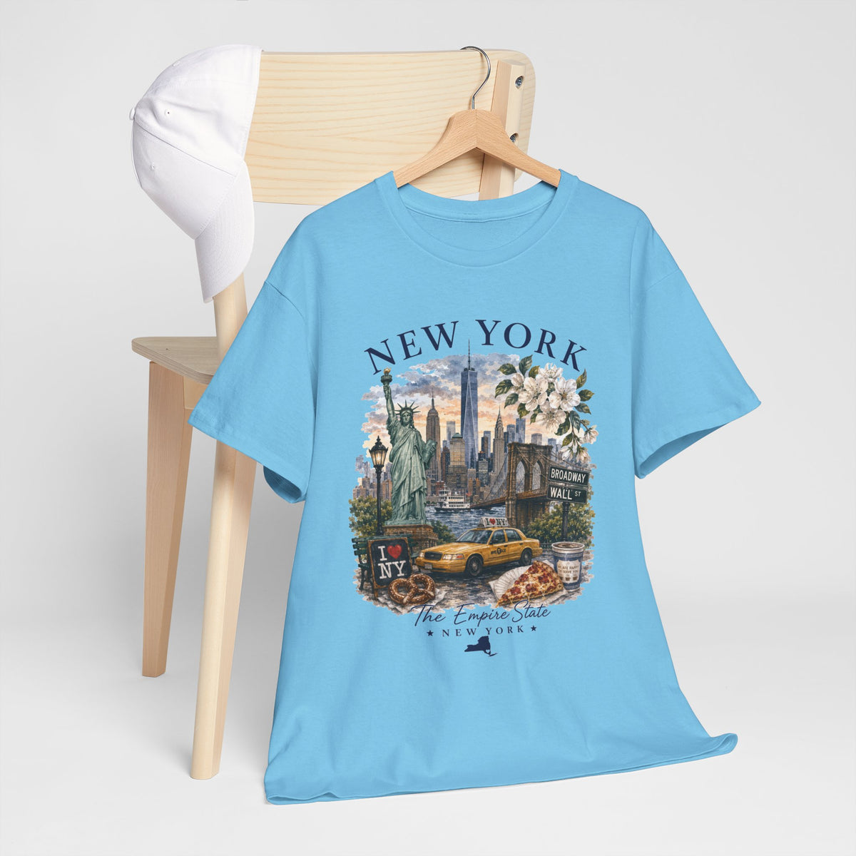 New York City Vintage Travel Tee — NYC Skyline, Yellow Cab & Landmark Collage