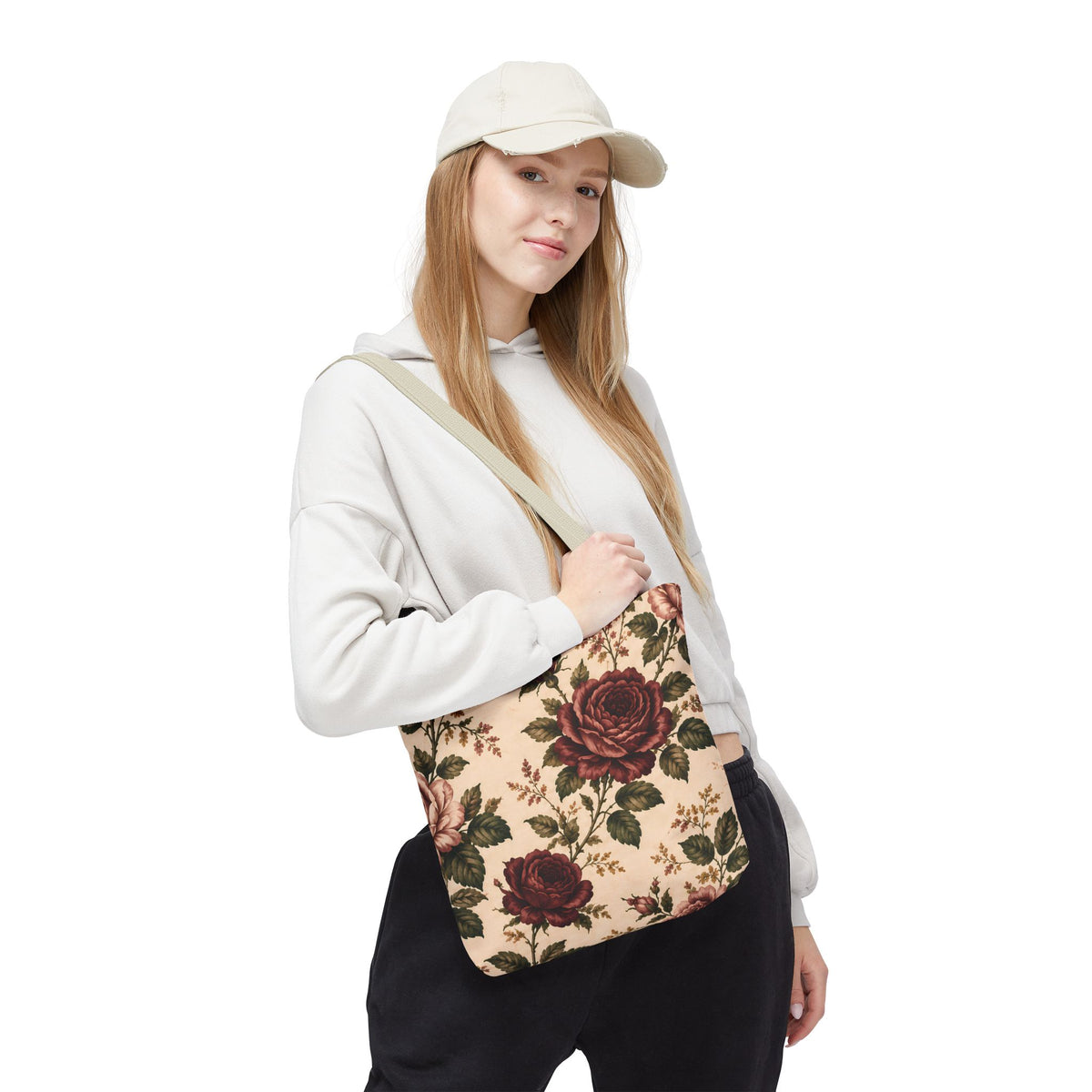 Southern Rose Floral Books Tote Bag — Vintage Garden Print AOP