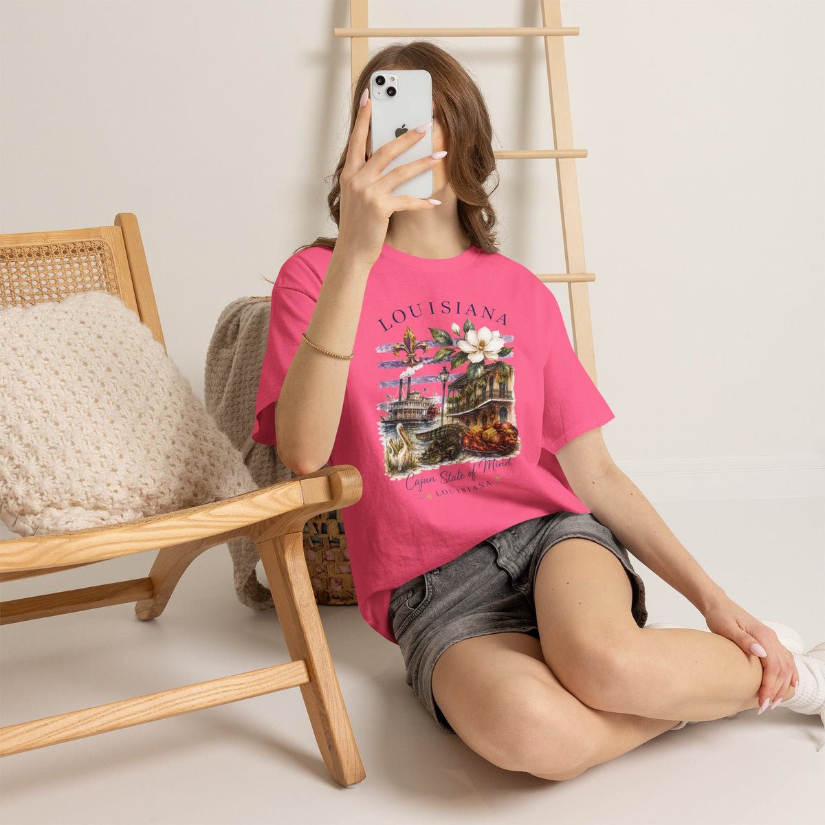 Louisiana Vintage Collage T-Shirt — Magnolia, Steamboat & Cajun Icons Tee