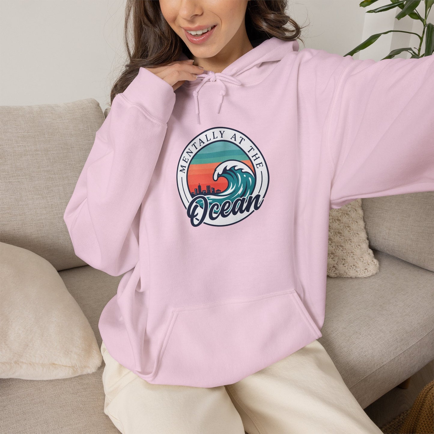 Ocean Waves Logo Hoodie | coastal aesthetic, sea breeze, pastel blue