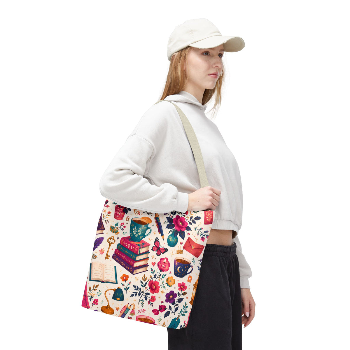 Whimsy & Wonder Floral Books Tote Bag — Vintage Garden Print AOP