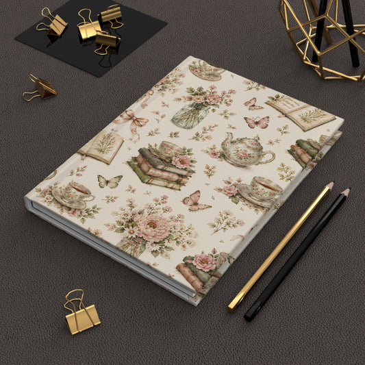 Tea & Pages Floral Tea & Books Hardcover Journal — Vintage Botanical Notebook