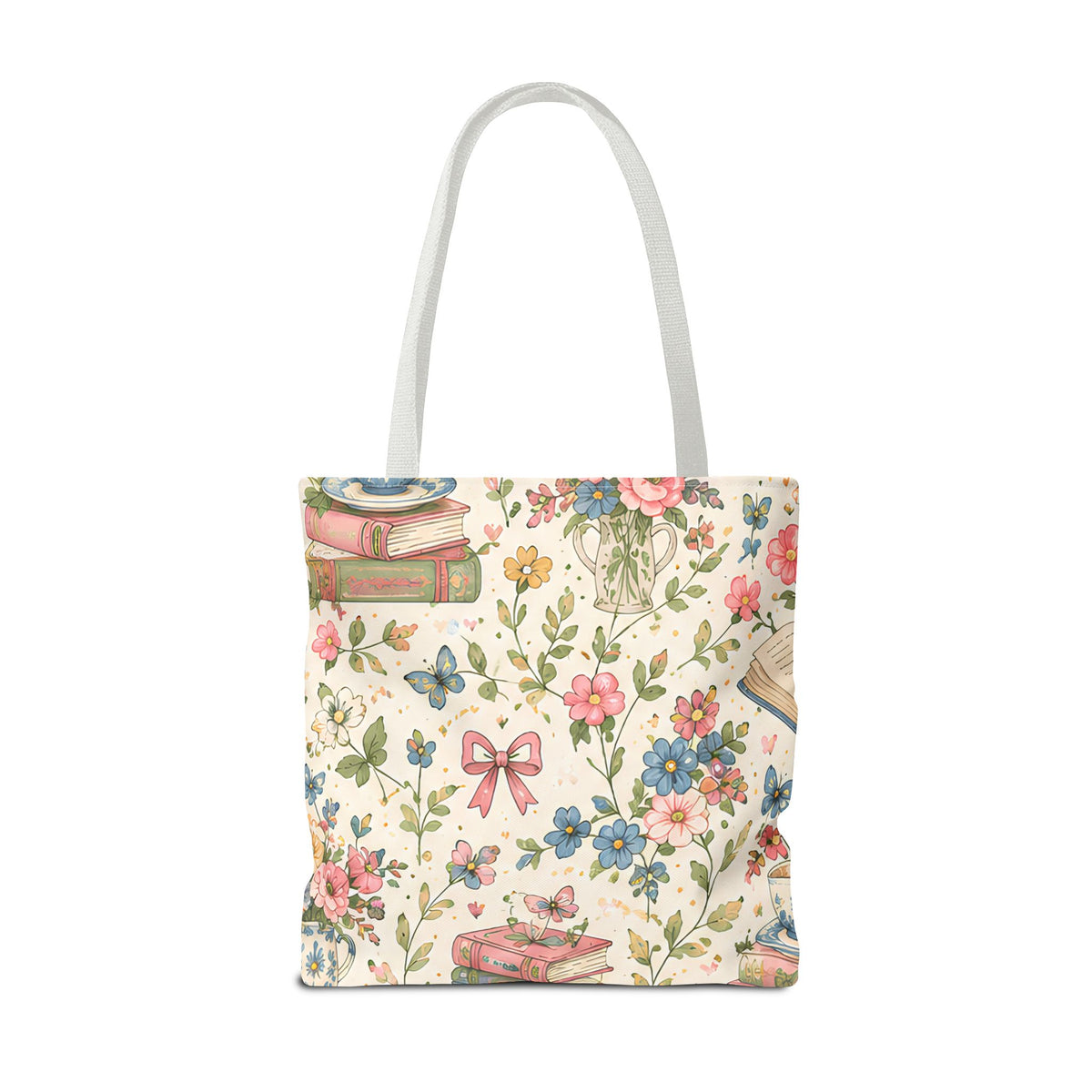 Bookish Blooms Floral Books Tote Bag — Vintage Garden Print AOP