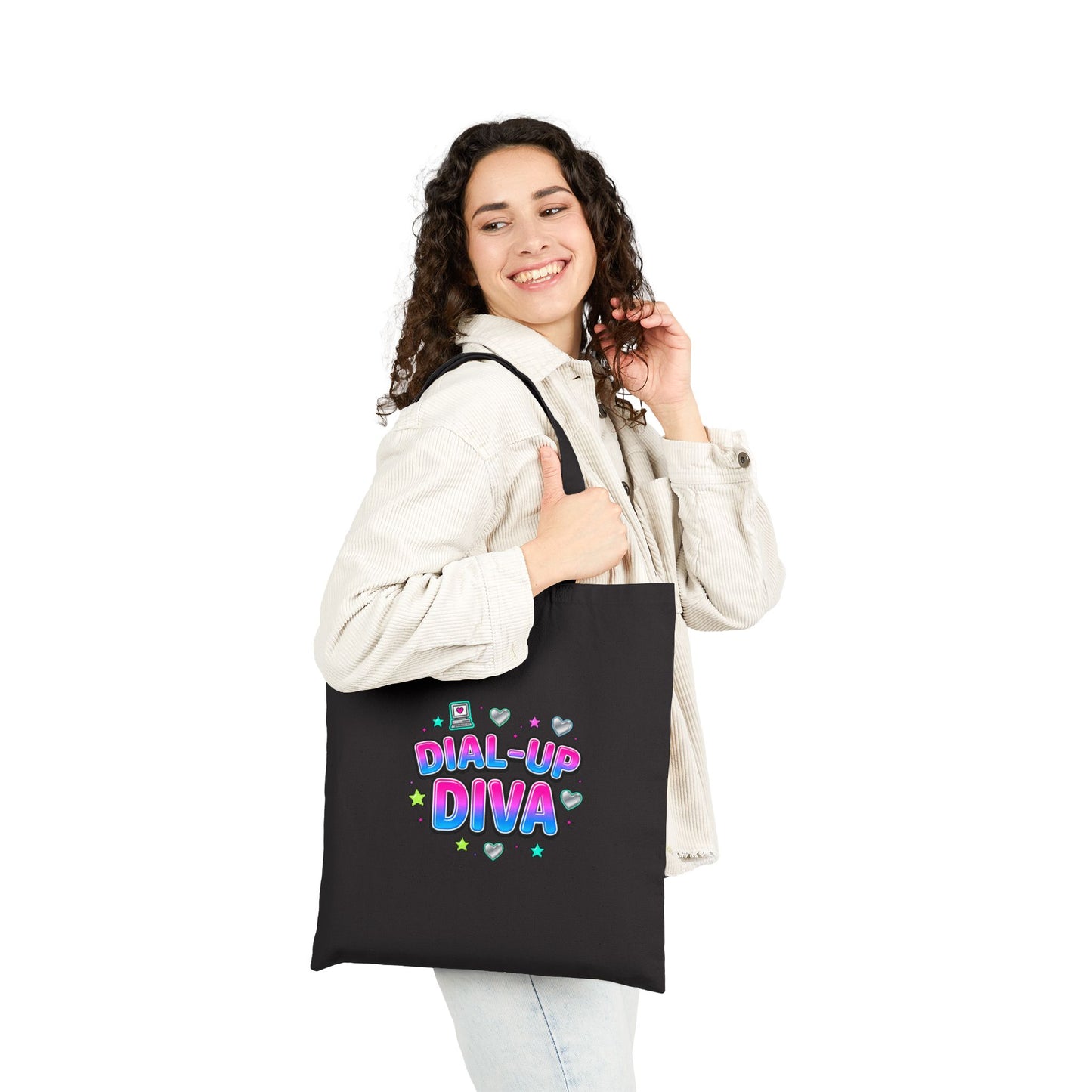Dial-Up Diva Tote Y2K slogan, bubblegum pink, cyber nostalgia