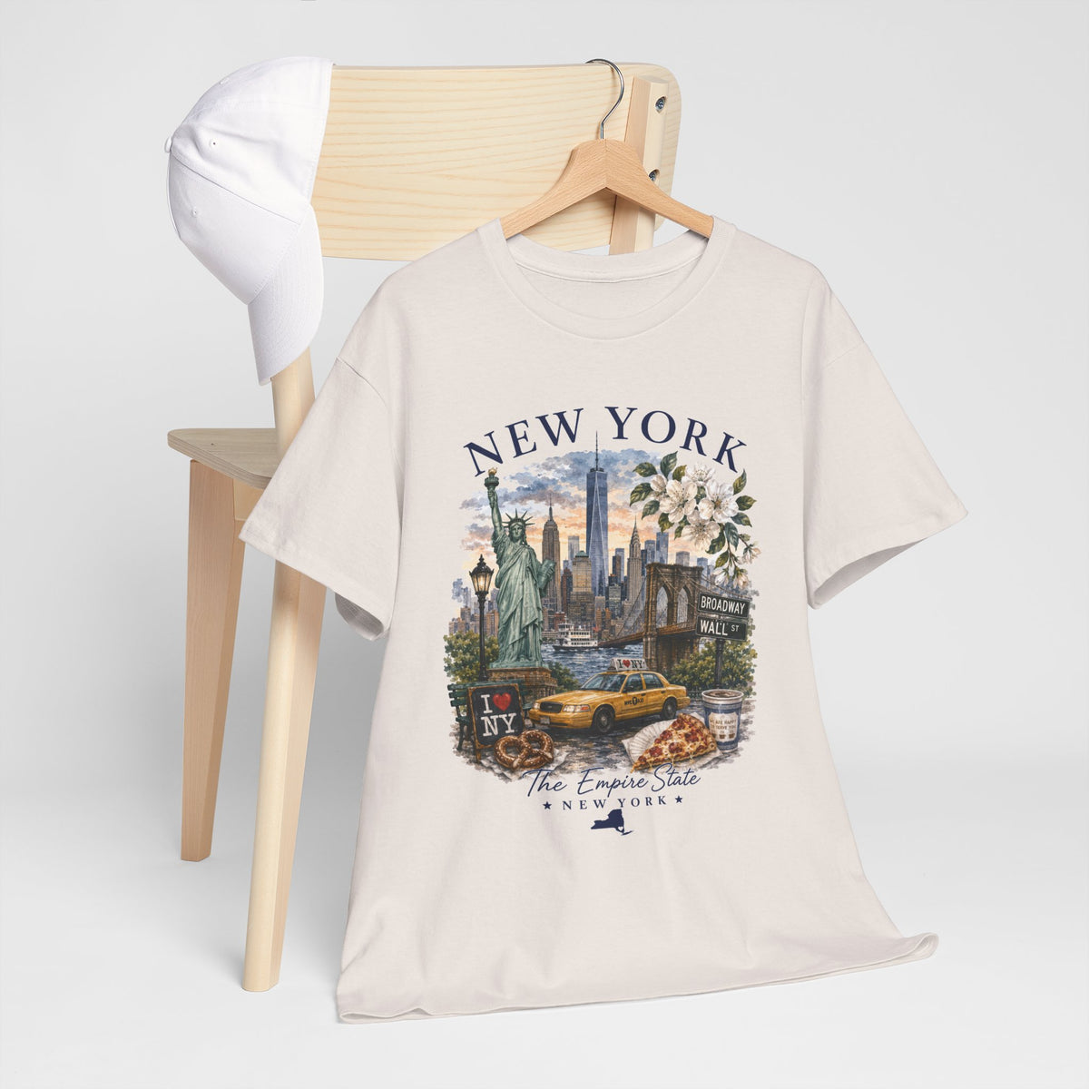 New York City Vintage Travel Tee — NYC Skyline, Yellow Cab & Landmark Collage
