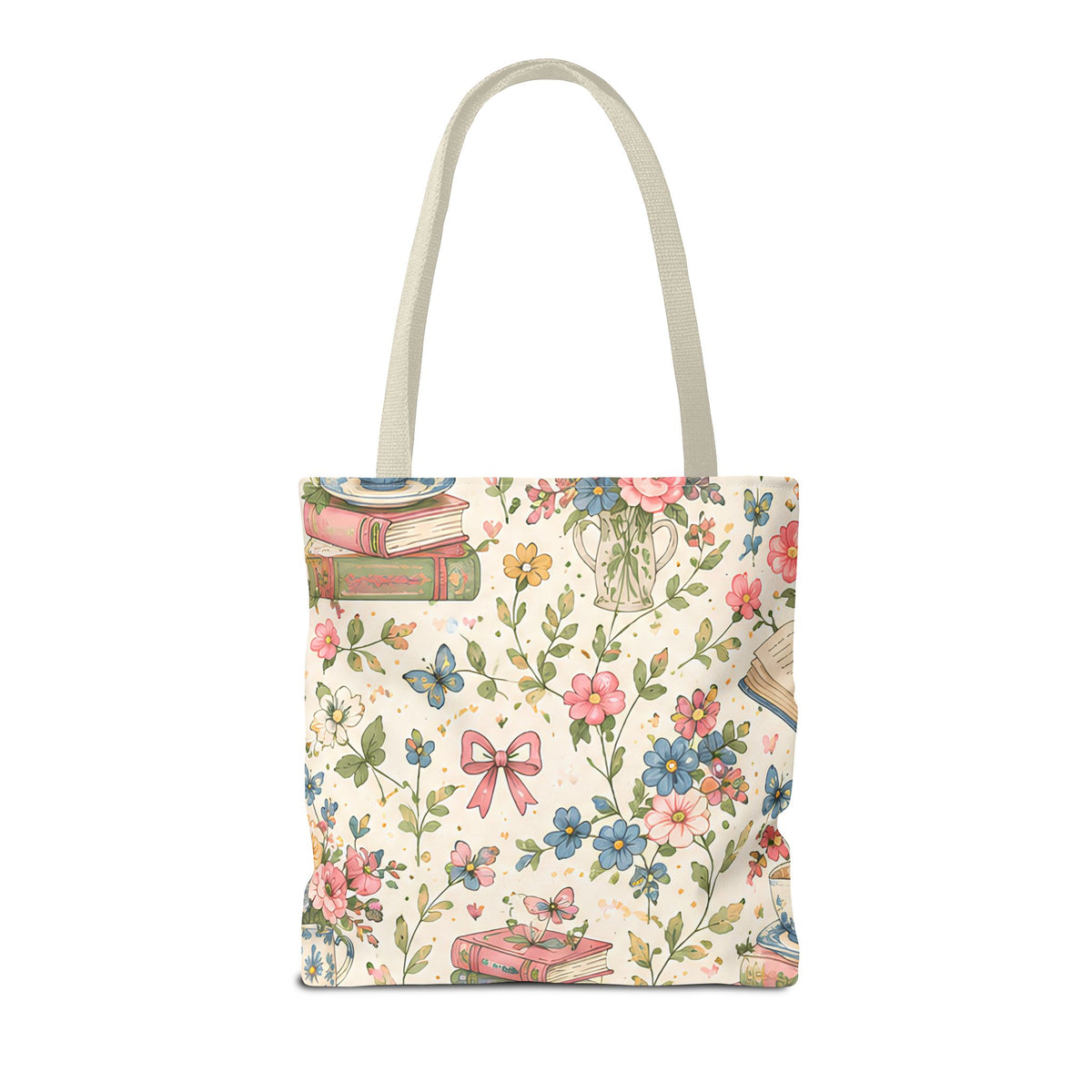 Bookish Blooms Floral Books Tote Bag — Vintage Garden Print AOP
