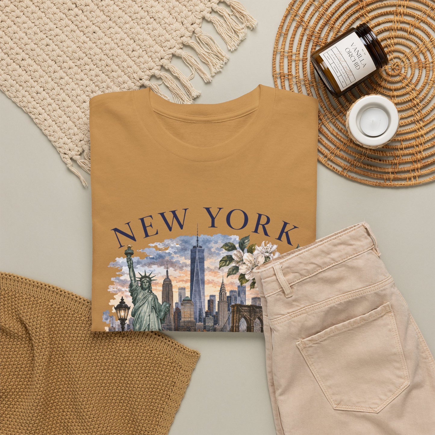 New York City Vintage Travel Tee — NYC Skyline, Yellow Cab & Landmark Collage