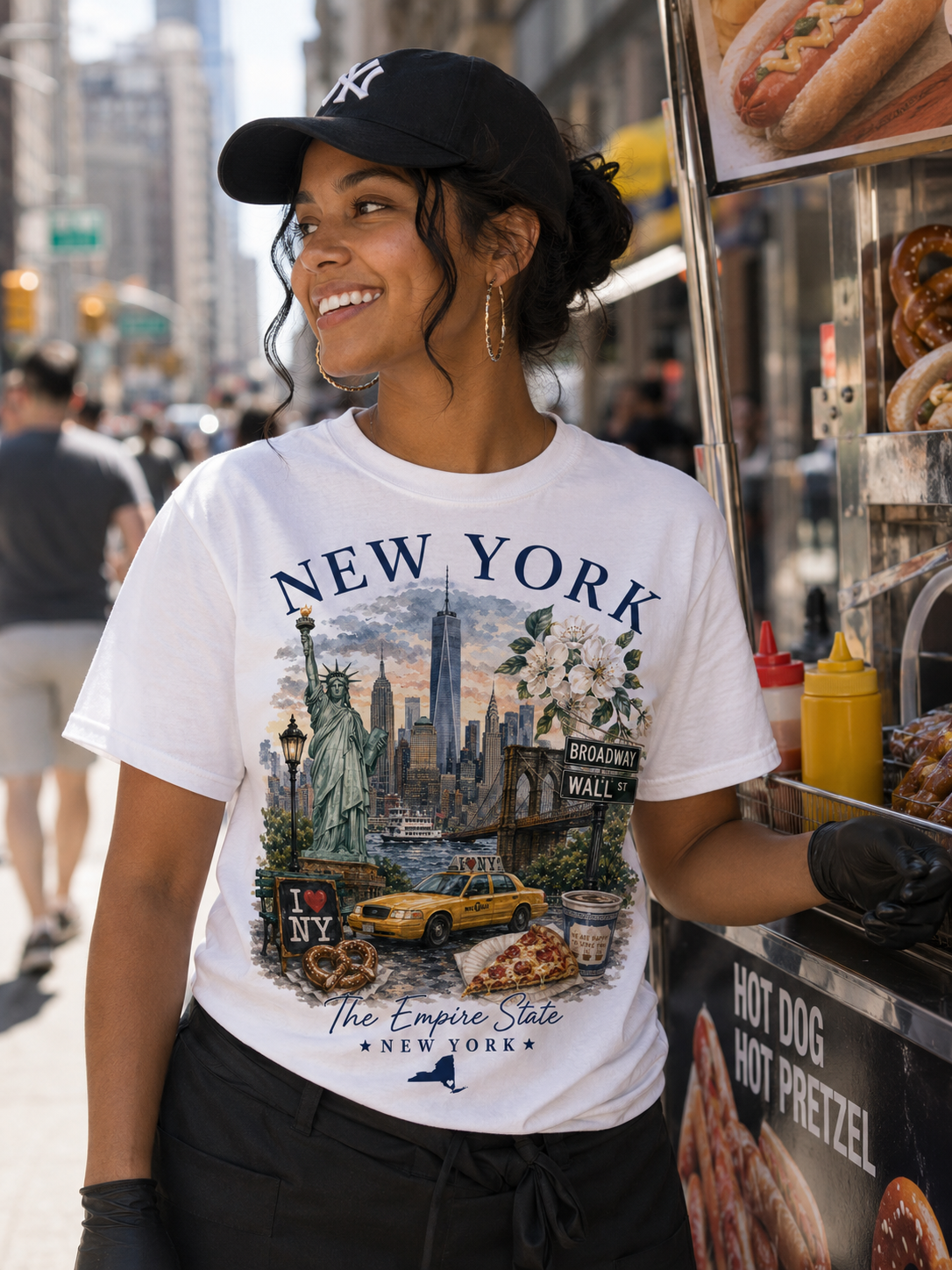 New York City Vintage Travel Tee — NYC Skyline, Yellow Cab & Landmark Collage