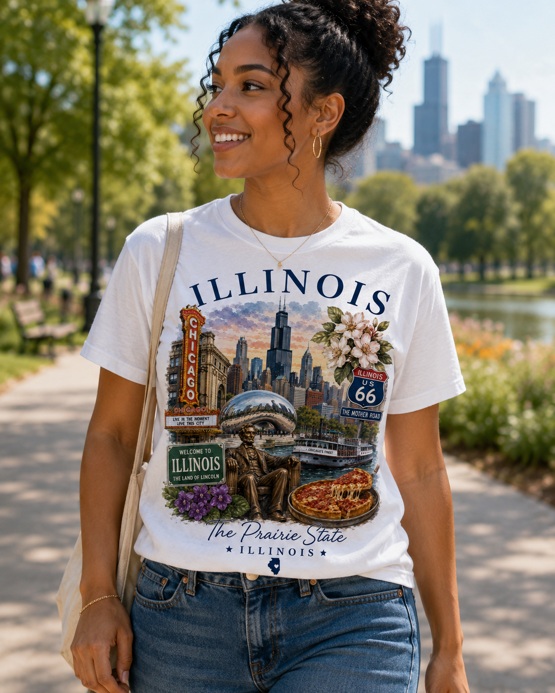 Illinois Vintage Travel T-Shirt — Chicago Route 66 Souvenir Tee