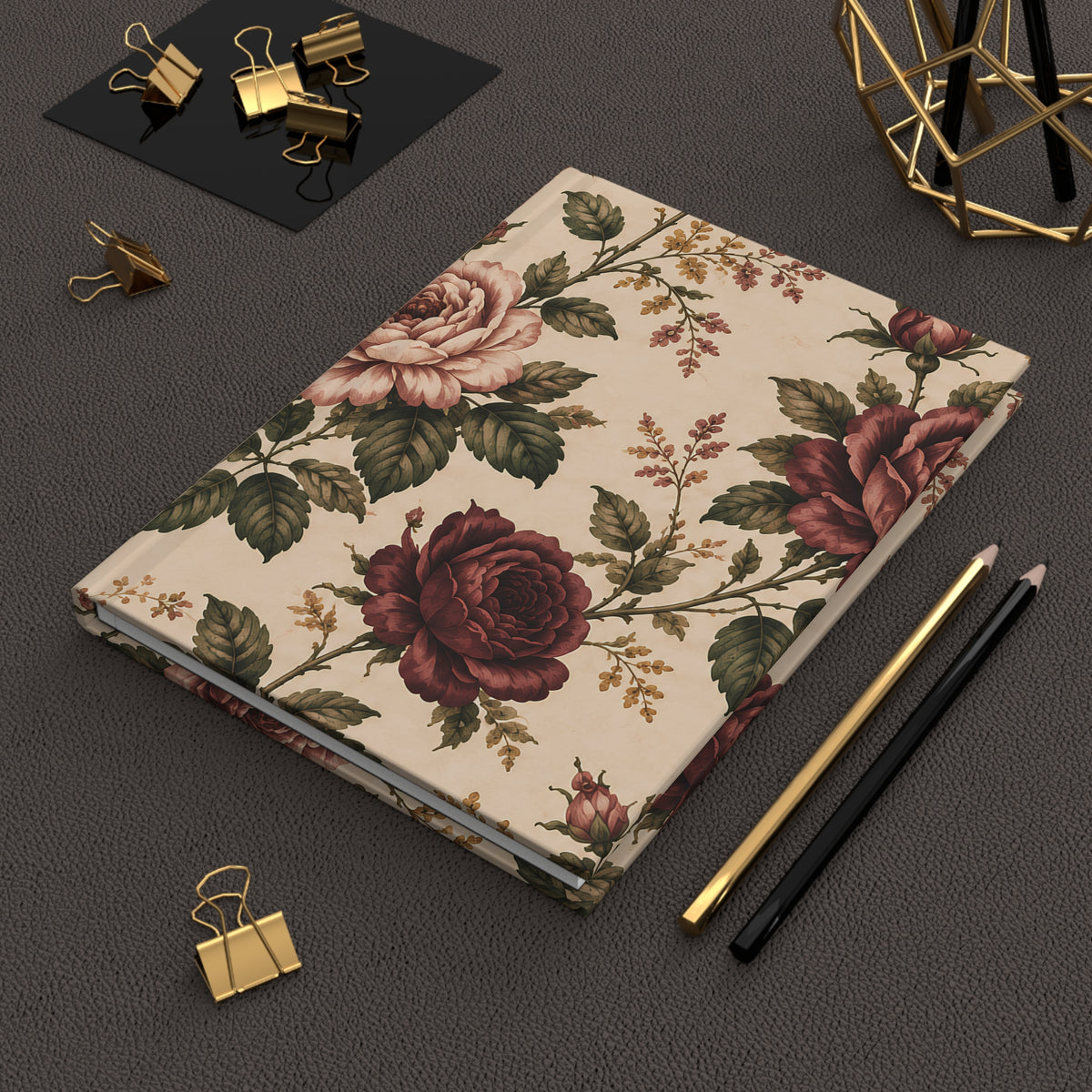 Southern Rose Floral Tea & Books Hardcover Journal — Vintage Botanical Notebook