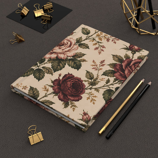 Southern Rose Floral Tea & Books Hardcover Journal — Vintage Botanical Notebook