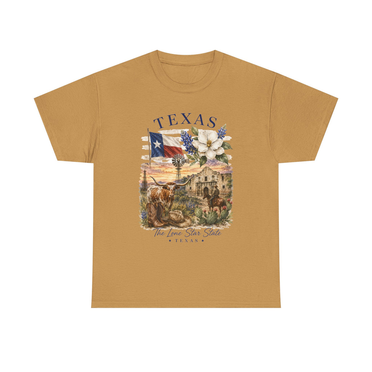 Texas Vintage Scenic T-Shirt — Lone Star Flag & Wildflower Graphic