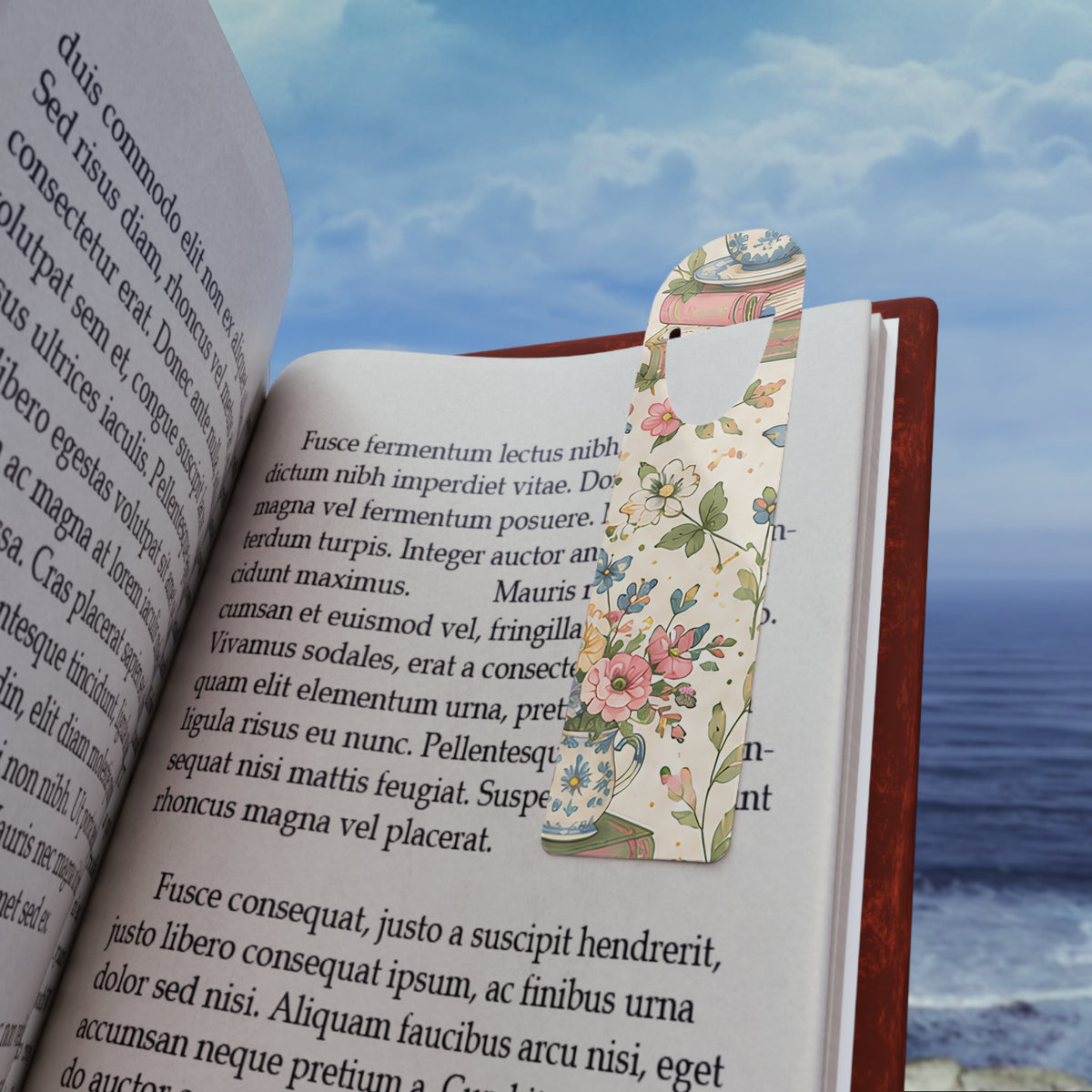 Bookish Blooms Floral Tea Party Bookmark — Vintage Teacup & Blossom Metal Bookmark
