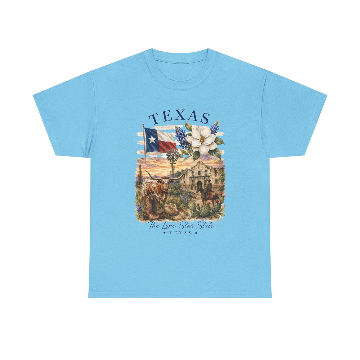 Texas Vintage Scenic T-Shirt — Lone Star Flag & Wildflower Graphic