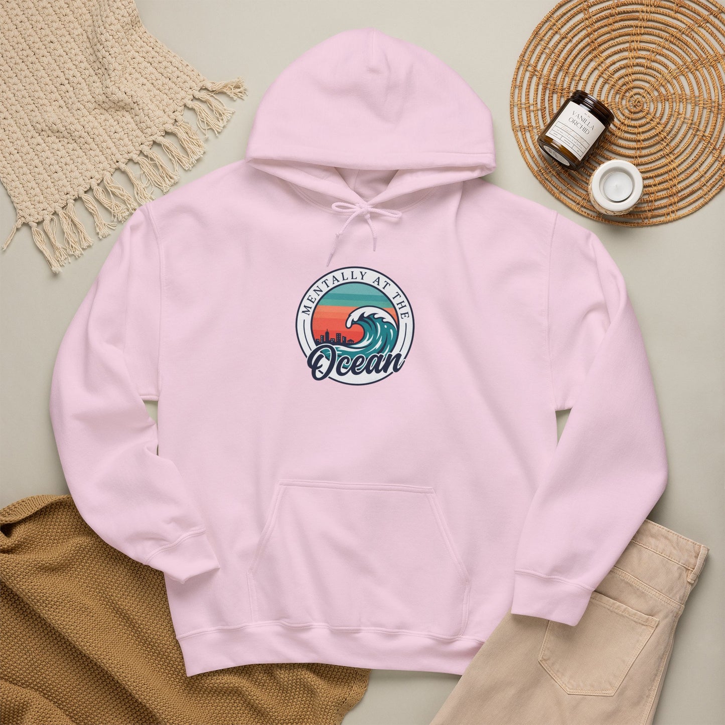Ocean Waves Logo Hoodie | coastal aesthetic, sea breeze, pastel blue