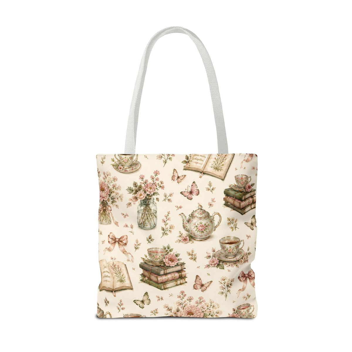 Tea & Pages Floral Books Tote Bag — Vintage Garden Print AOP