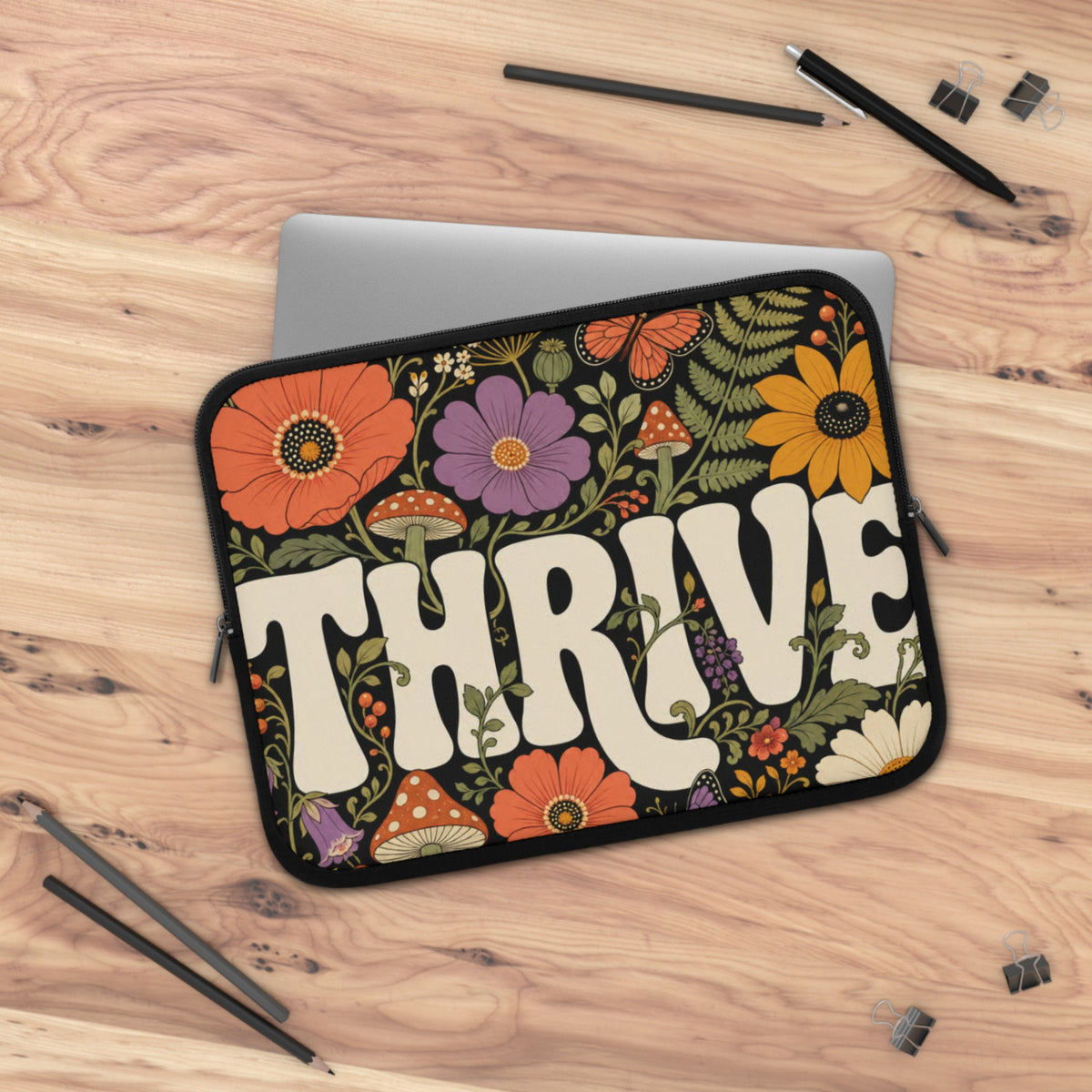 THRIVE Book Club Floral Bookish Laptop Sleeve — Books & Blossoms Protective Case