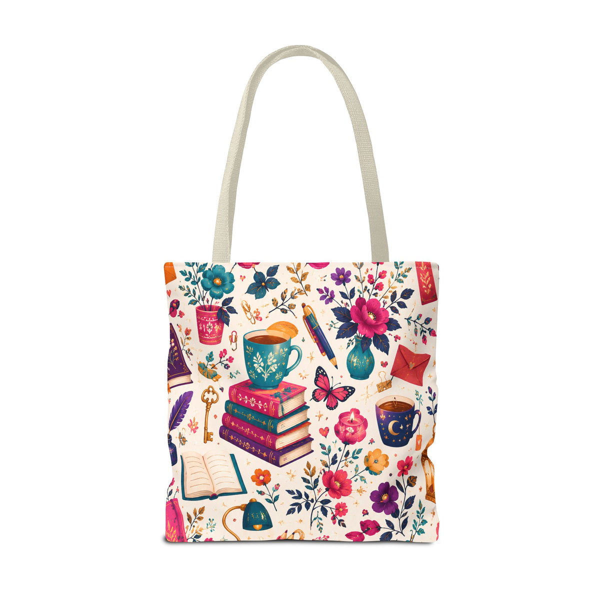 Whimsy & Wonder Floral Books Tote Bag — Vintage Garden Print AOP