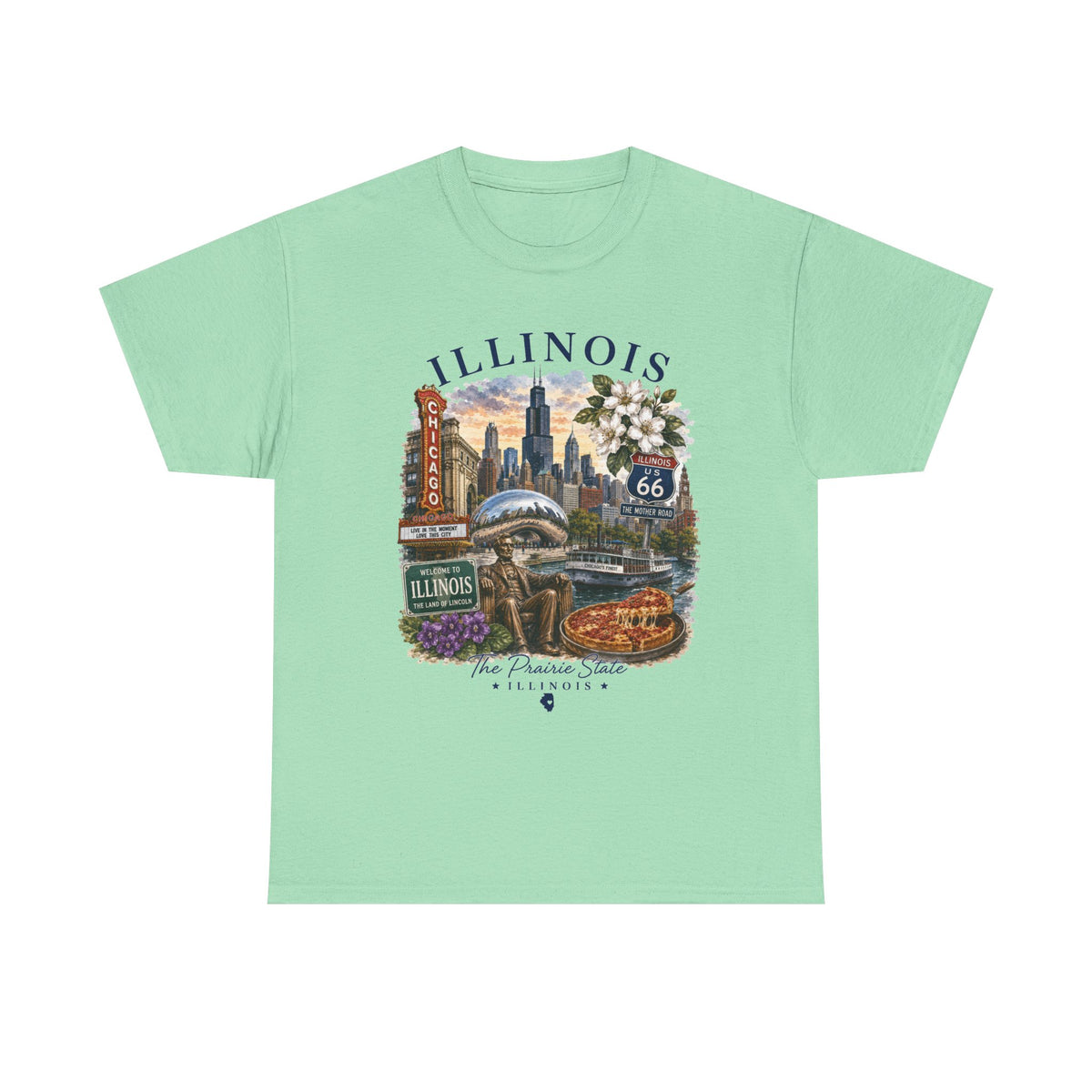Illinois Vintage Travel T-Shirt — Chicago Route 66 Souvenir Tee