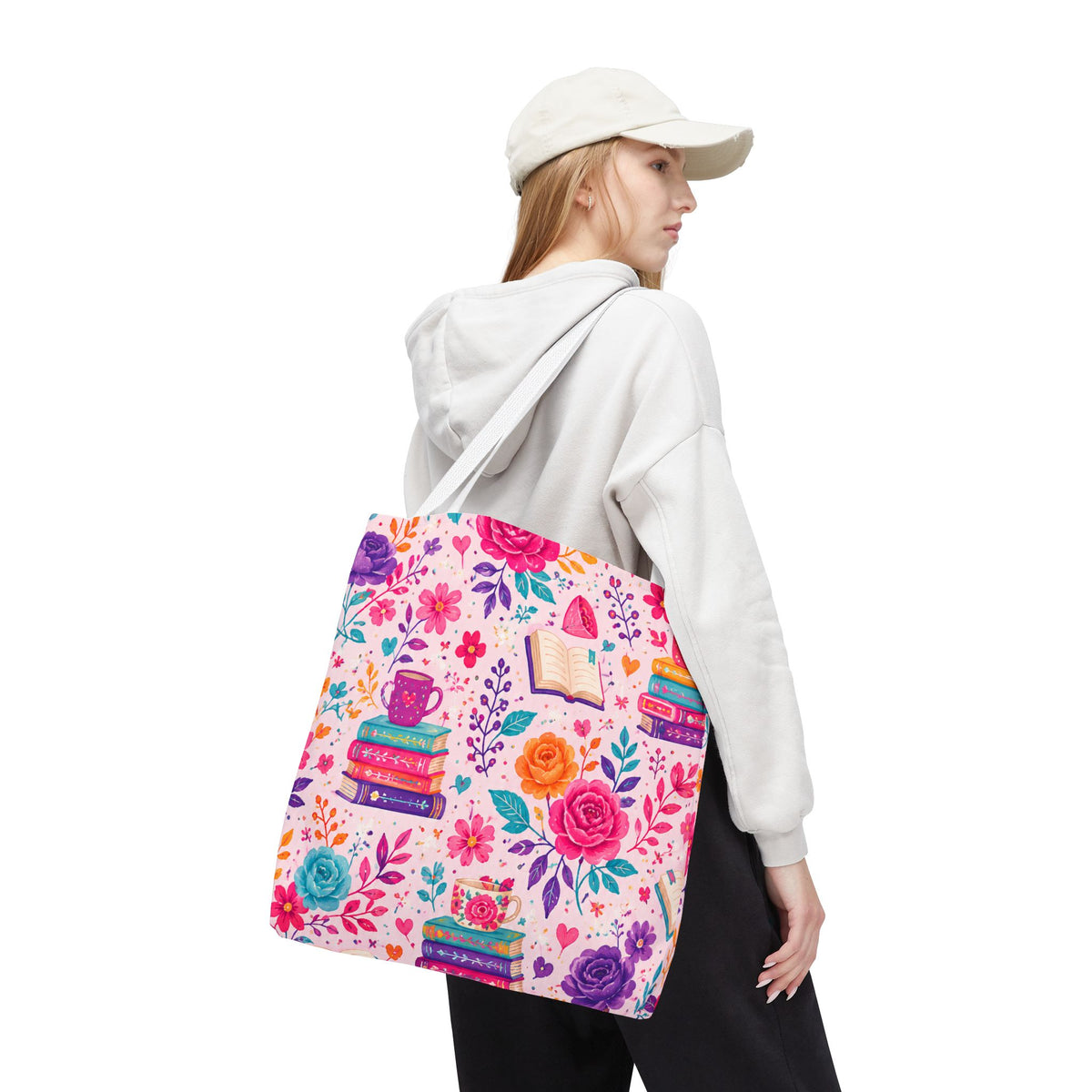 Enchanted Book Floral Books Tote Bag — Vintage Garden Print AOP
