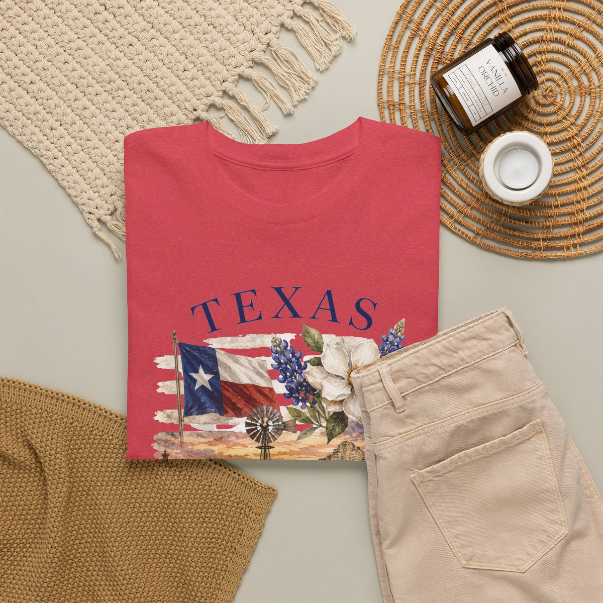 Texas Vintage Scenic T-Shirt — Lone Star Flag & Wildflower Graphic
