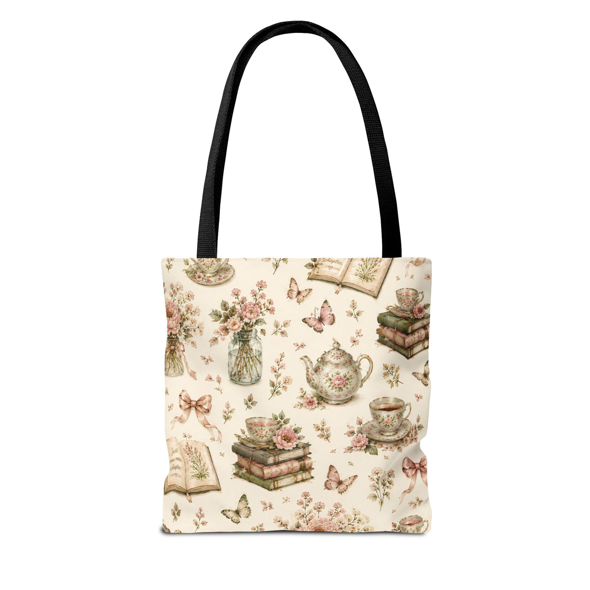 Tea & Pages Floral Books Tote Bag — Vintage Garden Print AOP