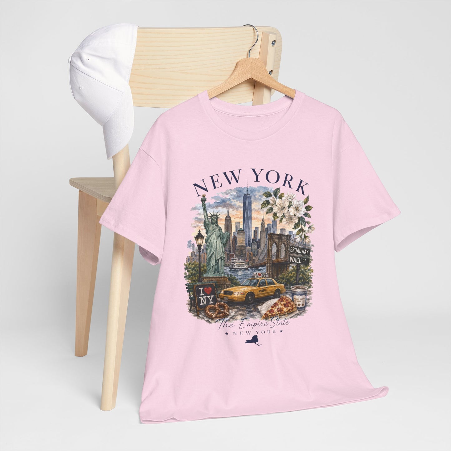 New York City Vintage Travel Tee — NYC Skyline, Yellow Cab & Landmark Collage
