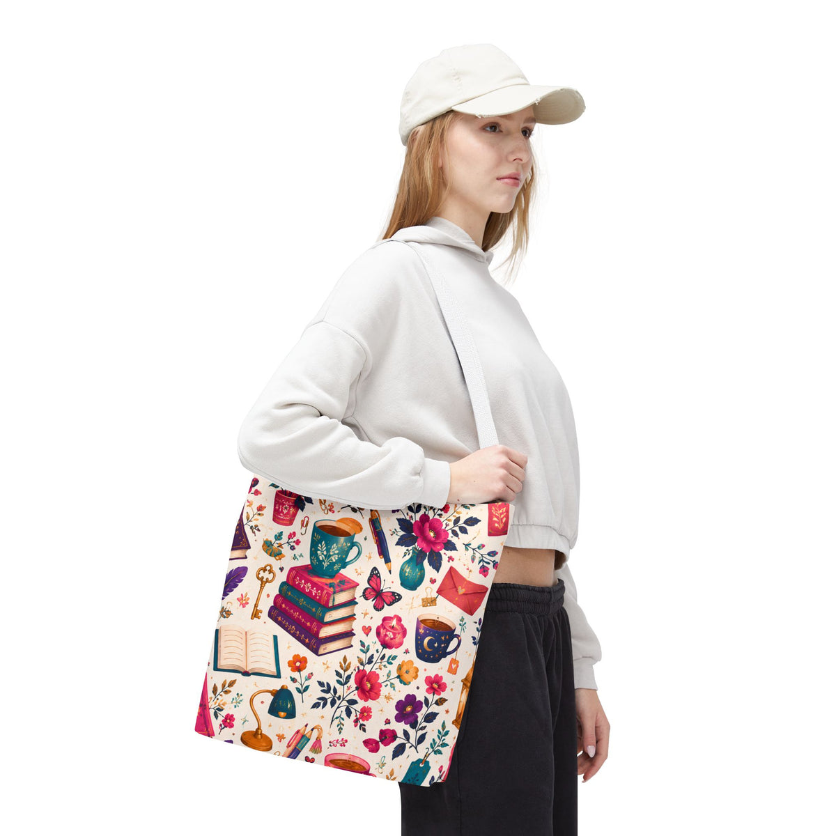 Whimsy & Wonder Floral Books Tote Bag — Vintage Garden Print AOP