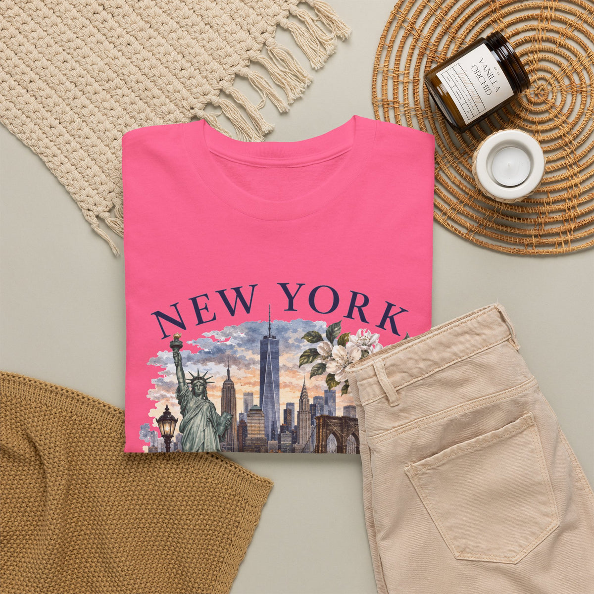 New York City Vintage Travel Tee — NYC Skyline, Yellow Cab & Landmark Collage