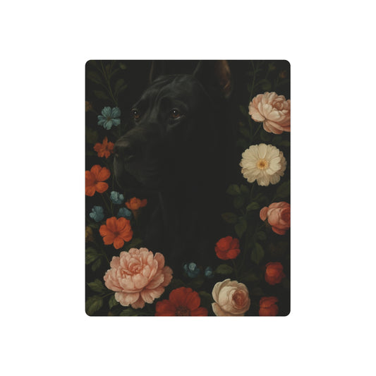 Metal Art Sign - Black Cane Corso Portrait with Vintage Floral Frame, Pet Memorial Wall Décor