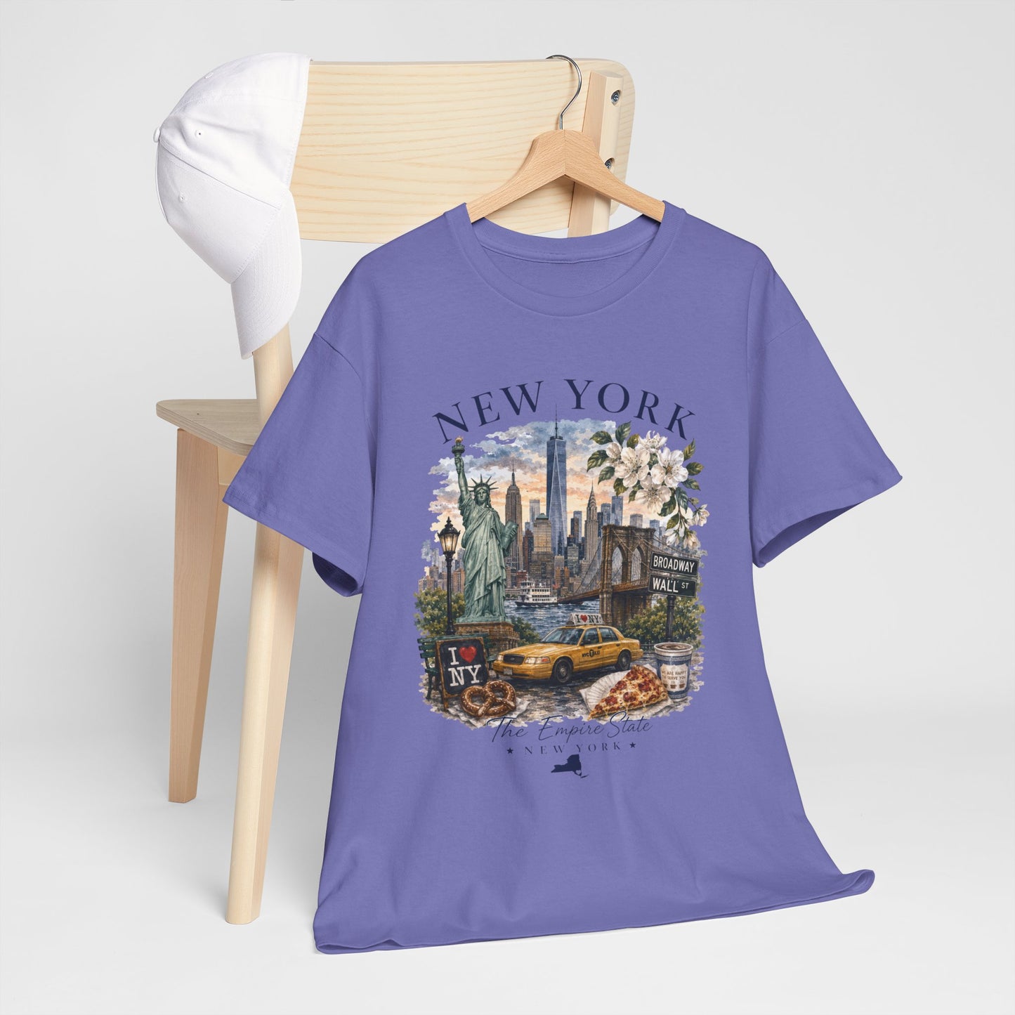 New York City Vintage Travel Tee — NYC Skyline, Yellow Cab & Landmark Collage