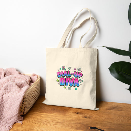 Dial-Up Diva Tote Y2K slogan, bubblegum pink, cyber nostalgia