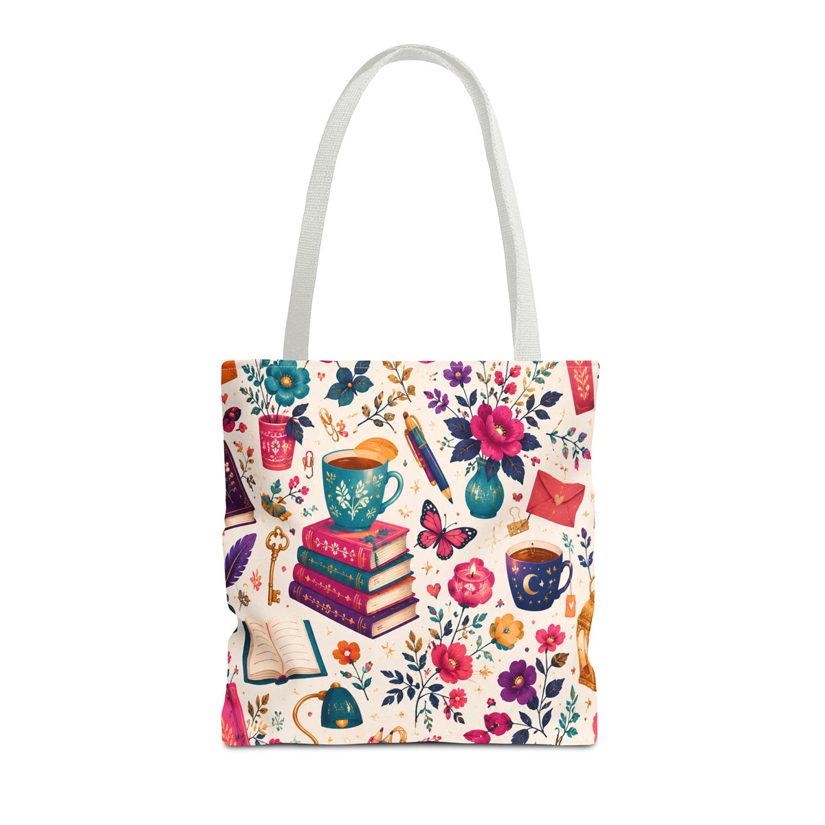Whimsy & Wonder Floral Books Tote Bag — Vintage Garden Print AOP
