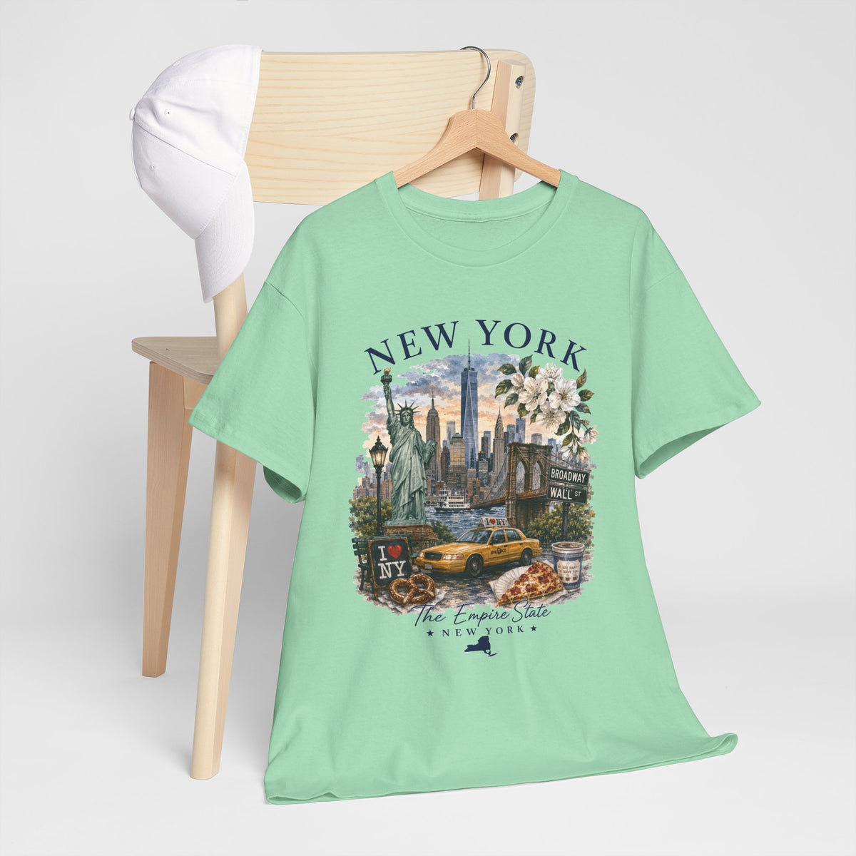New York City Vintage Travel Tee — NYC Skyline, Yellow Cab & Landmark Collage