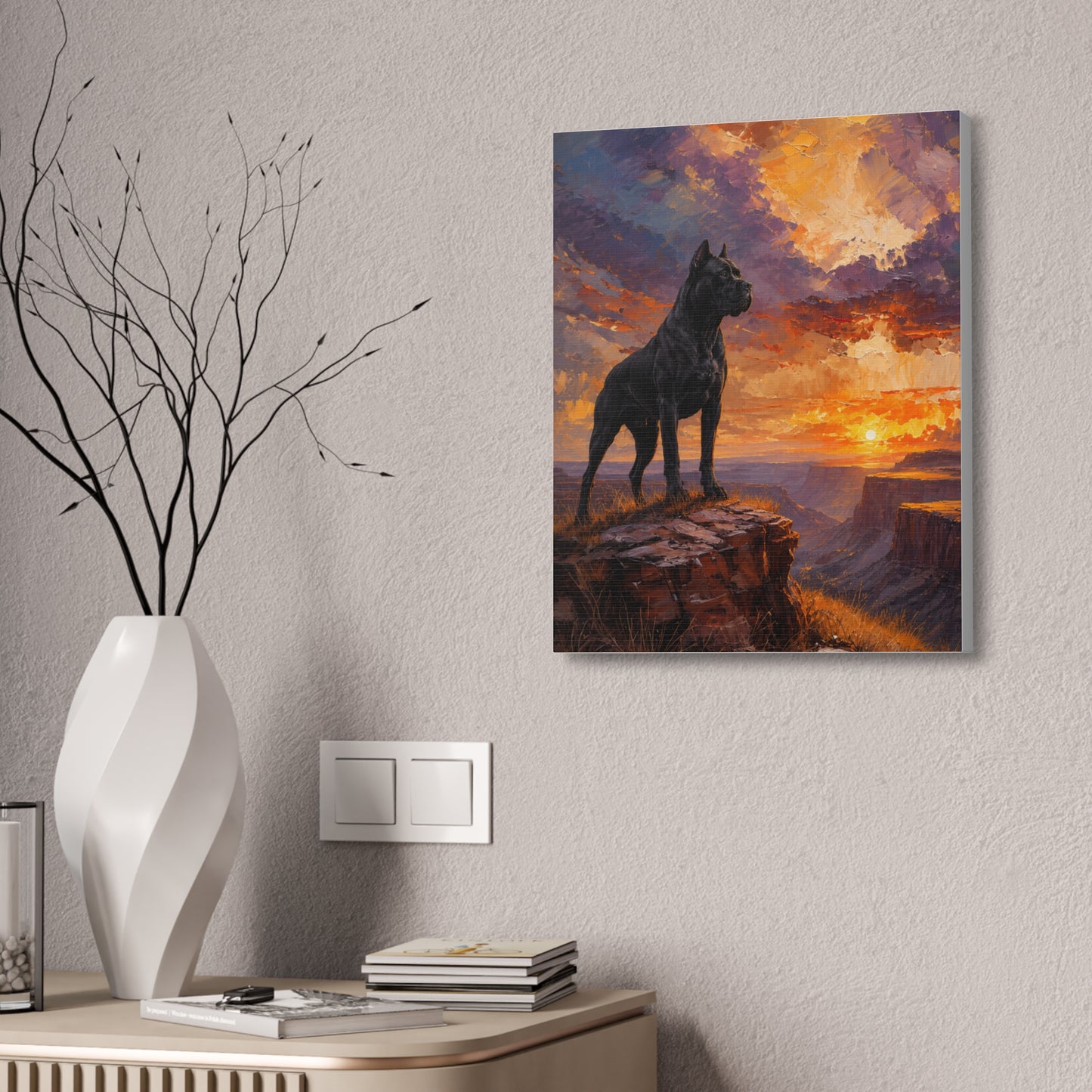 Black Cane Corso Sunset Canyon Wall Art