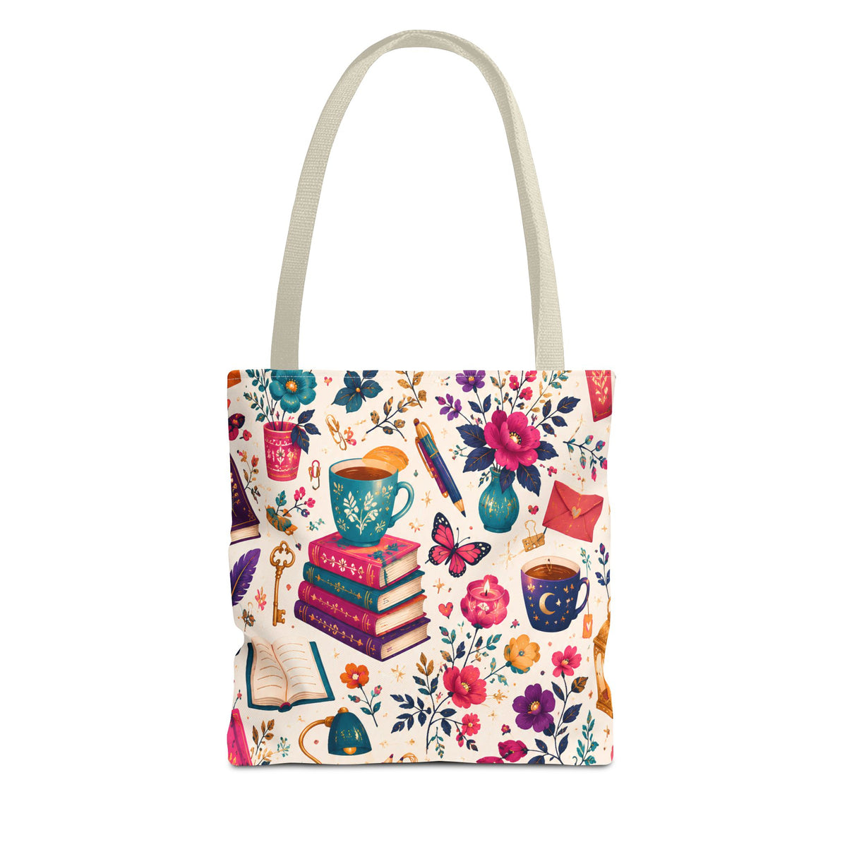 Whimsy & Wonder Floral Books Tote Bag — Vintage Garden Print AOP