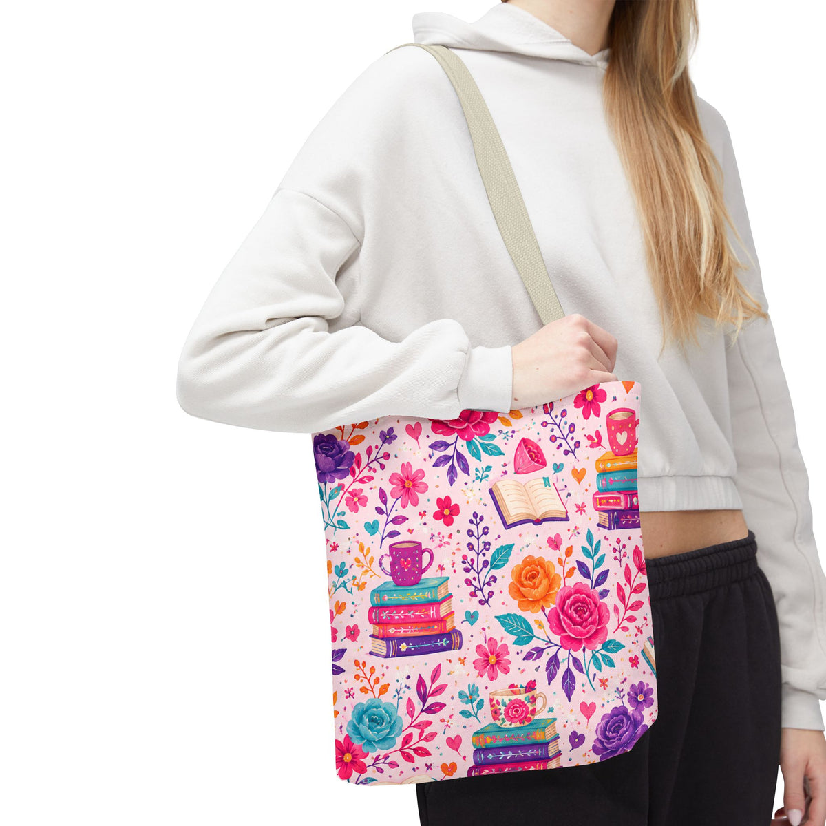 Enchanted Book Floral Books Tote Bag — Vintage Garden Print AOP
