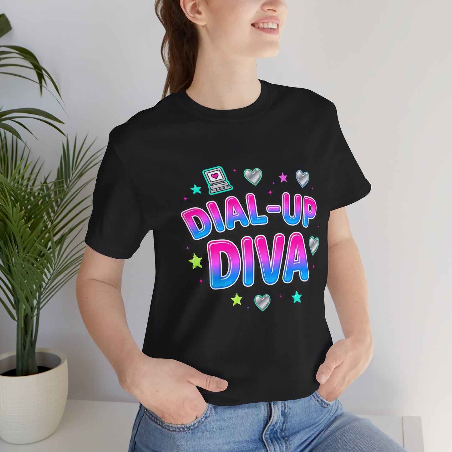 Dial-Up Diva Tee Y2K slogan, bubblegum pink cyber nostalgia