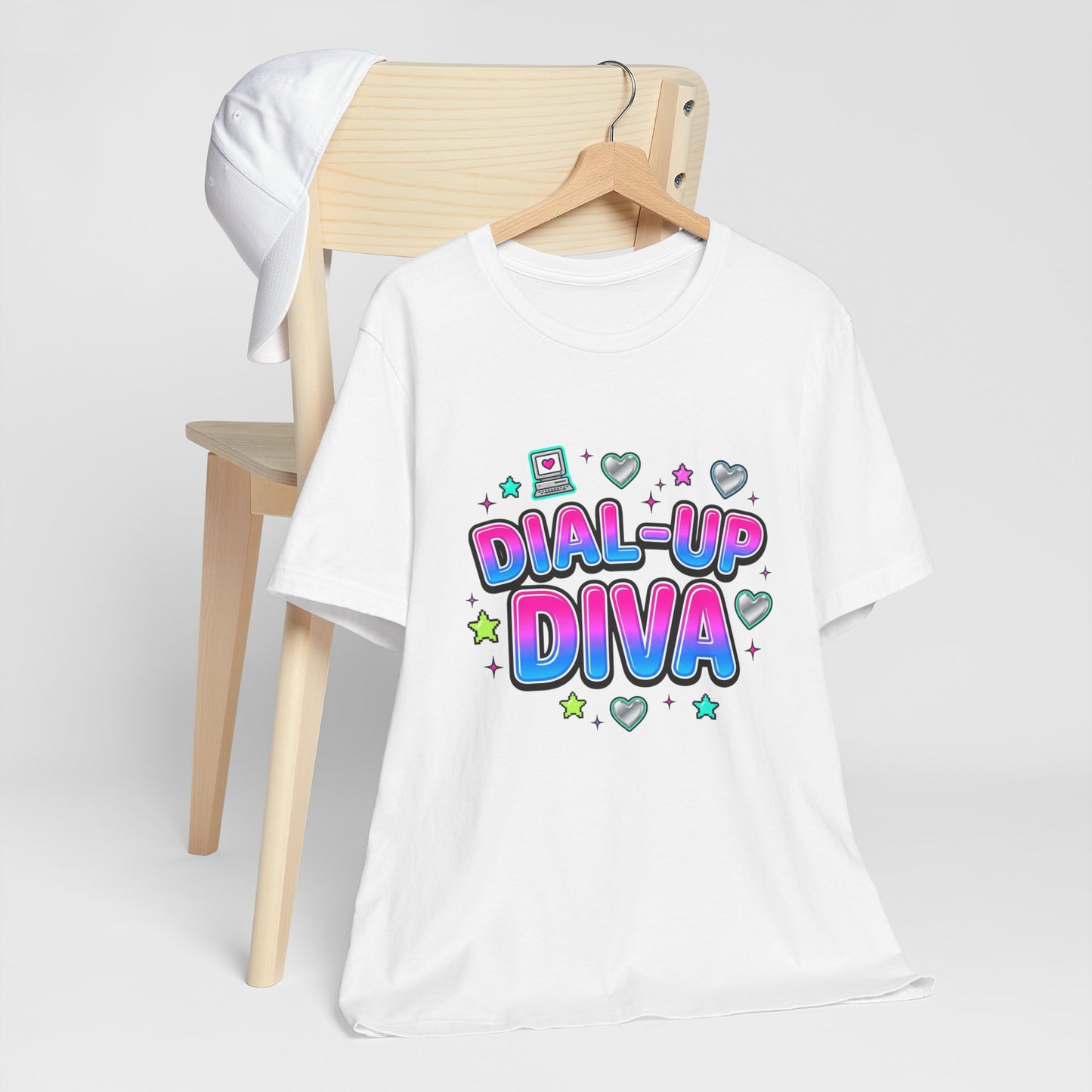 Dial-Up Diva Tee Y2K slogan, bubblegum pink cyber nostalgia