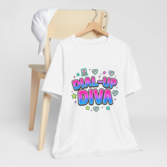 Dial-Up Diva Tee Y2K slogan, bubblegum pink cyber nostalgia
