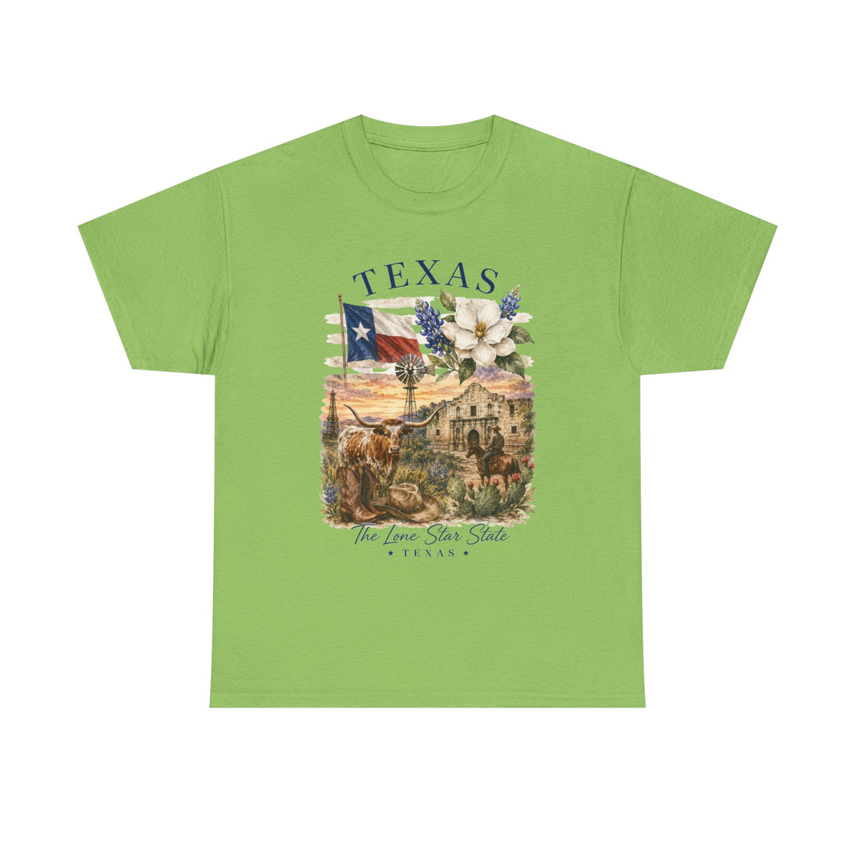 Texas Vintage Scenic T-Shirt — Lone Star Flag & Wildflower Graphic