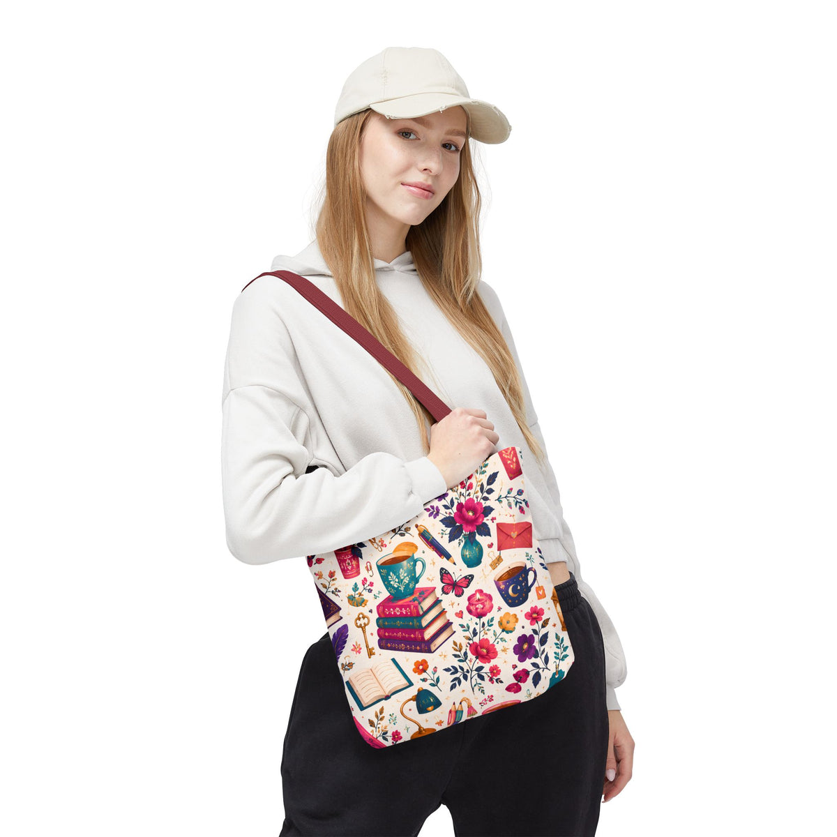 Whimsy & Wonder Floral Books Tote Bag — Vintage Garden Print AOP