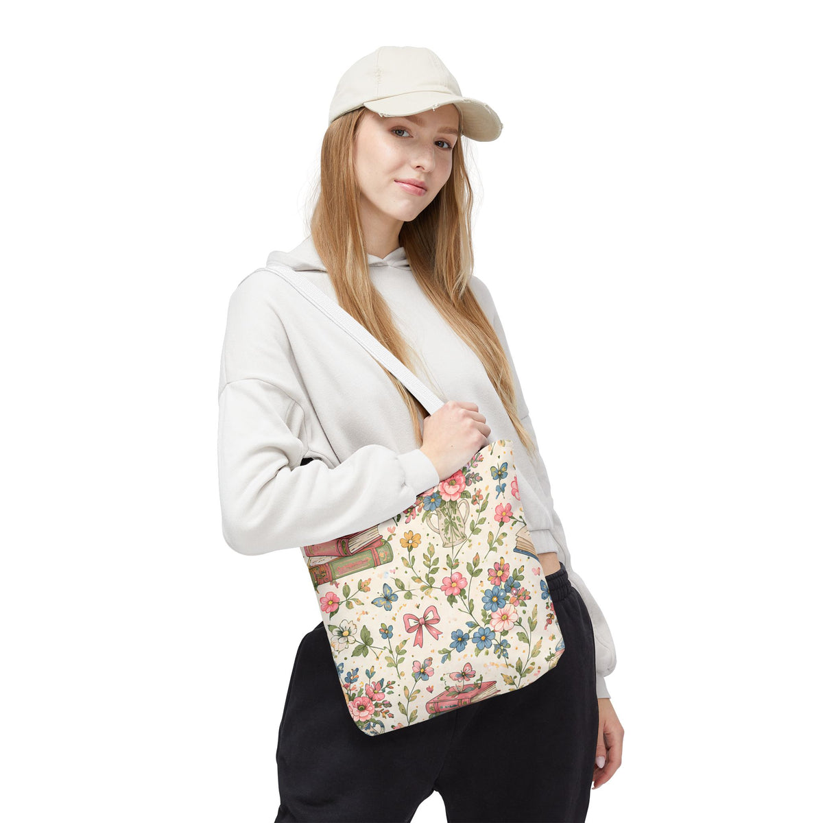 Bookish Blooms Floral Books Tote Bag — Vintage Garden Print AOP